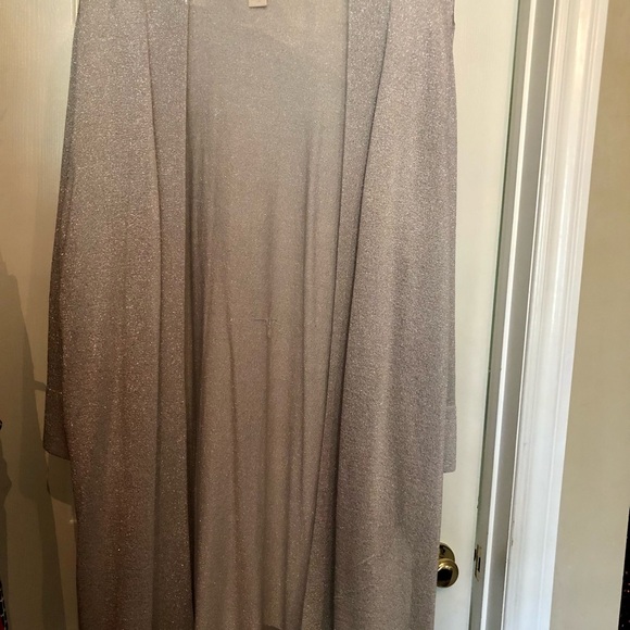 Chico’s Metallic Silver Long Open Cardigan Size 3 (14-16) - Picture 5 of 8